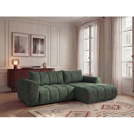 BOBOCHIC - Canapé d'angle fixe NESTY tissu chiné Angle droit  Vert foncé