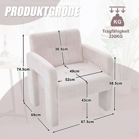 Fauteuil individuel moderne minimaliste pour salon, chambre et bureau, chaise rembourrée confortable, style nordique, assise décontractée (chenille beige) (1/5)