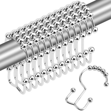 Crochet Pour Rideau De Douche - Acier Inoxydable - Double Face - Glissement Silencieux - Pour Tige Standard - Lot De 12 (1/5)