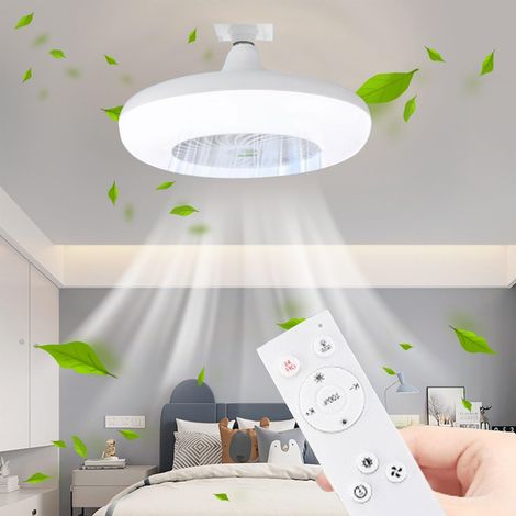 Ventilateur de plafond avec éclairage et télécommande — 11,02 pouces, silencieux et moderne, idéal pour la chambre à coucher — Ventilateur électrique intelligent avec variateur d'intensité