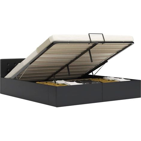 Cama canapé hidráulica cuero sintético negro 180x200 cm