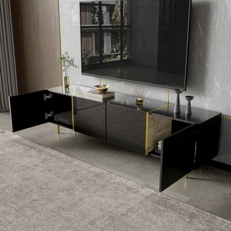 Mueble TV salón con 4 puertas negro brillo OKMYHOME (1/5)
