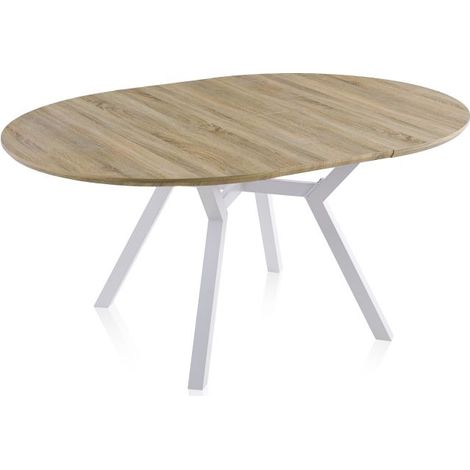 Mesa redonda extensible Aeris Roble - Blanco 120cm (ancho) x 75cm (alto) (1/5)
