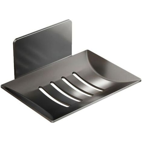 Porte-savon mural sans perçage, auto-adhésif en acier inoxydable noir, range éponges, brosses et savon pour salle de bain, cuisine et balcon (1/5)