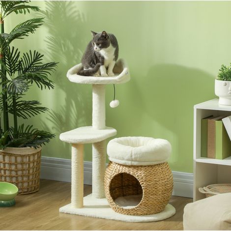 árbol rascador para gatos con 2 camas, cueva y sisal OKMYHOME (1/3)