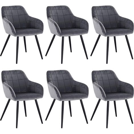 Woltu – Lot de 6 chaises de salle à manger en velours gris foncé – Accoudoirs ergonomiques – Pieds en métal – Hauteur 81cm – Confort optimal