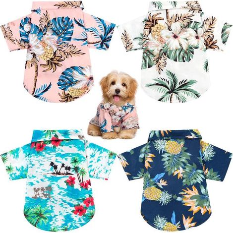 Lot de 4 t-shirts d'été pour animaux de compagnie, style hawaïen, motif floral, pour chien, taille M (1/4)