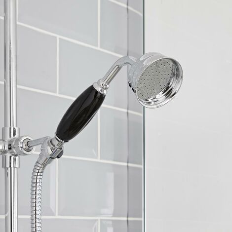 Douchette rétro chromée et noire – Poignée en céramique ergonomique – Laiton massif durable – Diffusion d'eau apaisante