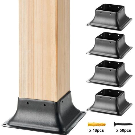 Lot de 4 Support de Poteau Bois 4''x4'' 102x102 mm Base de Poteau Interne 91,4x91,4 mm en Acier au Carbone pour Ancrage de Poteau Bois Standard de Rambarde, Main Courante de Terrasse, Porche (1/4)