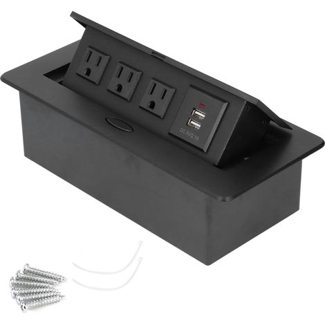 Prise encastrable bureau avec double port USB pour charge, norme américaine AC250V 10A, sortie électrique intégrée, chargeur mural 2 USB, alimentation 250V. (1/5)