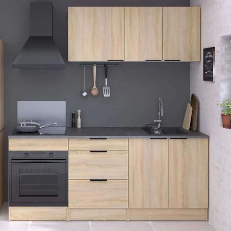 Pack de Muebles de Cocina Arko Estilo Moderno en Color Roble Áspero y Negro con 5 Módulos (1/5)