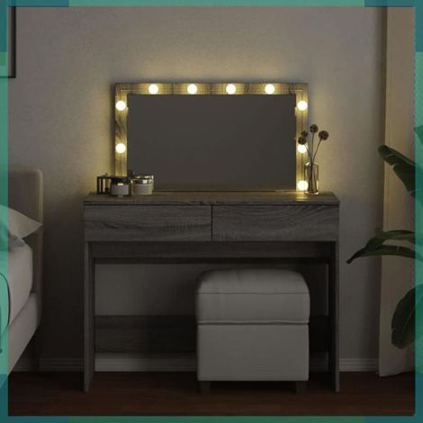 848211 Coiffeuse avec LED sonoma gris 100x40x120 cm (1/5)