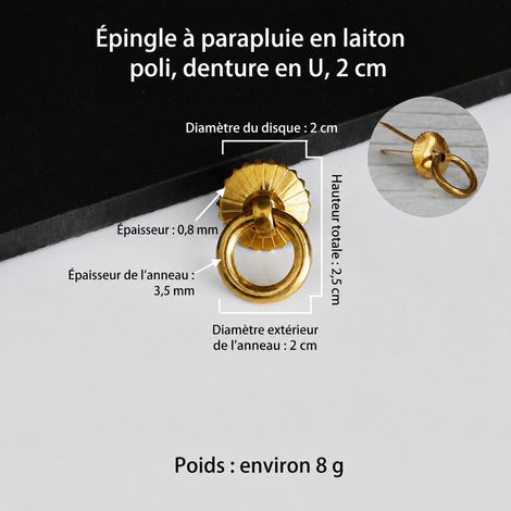 Poignée anneau en laiton coloris laiton, 2 cm, fixation par goupille en U 2cm 2 × 2,5 × 2,5 cm 8 g – Livraison gratuite