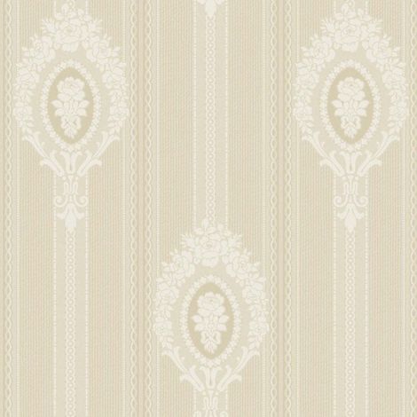 Chelsea Garden Beige Floral Cameo Stripe Smooth Wallpaper Classic Decor (1/4)