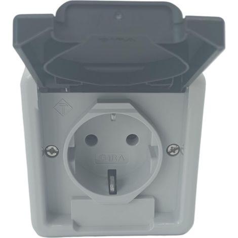 Gira Toma de corriente SCHUKO KD WG AP Gris [444030], 4440 30
