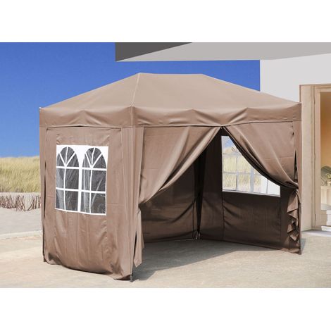 Pop-Up-Pavillon 2 x 3 m Graubeige mit 4 Easy-Klett Seitenwänden 2 mit Reißverschlüssen (1/5)