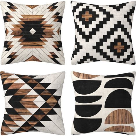 Ensemble de housses de coussins bohèmes, noires et marron à motifs abstraits, décoration intérieure, 45 x 45 cm (1/5)