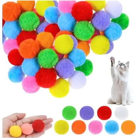 Lot de 100 Balles en Feutre pour Chat 3 cm – Jouets Interactifs en Peluche Colorée pour Chats et Chatons, Balles Légères pour Jeu Intérieur (1/4)