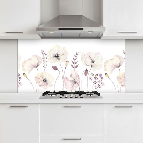 CRÉDENCE CUISINE Fleurs - Pastel - Plantes - Blanc 120x60 cm (1/5)