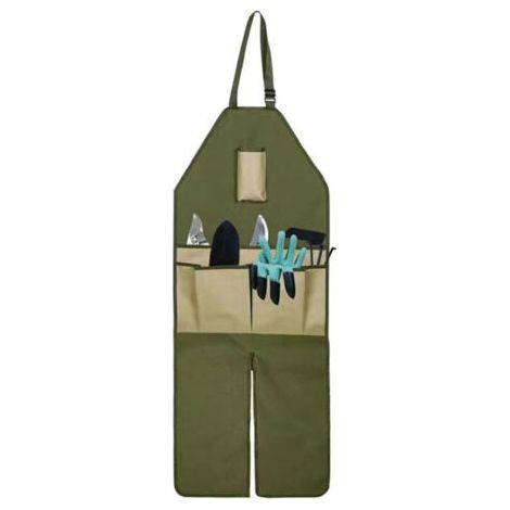 RHG Tablier de jardinage en tissu Oxford 600D imperméable, long et ajustable, avec protection des jambes et multiples poches pour la cueillette et la taille, idéal pour les travaux extérieurs. Vert av (1/4)