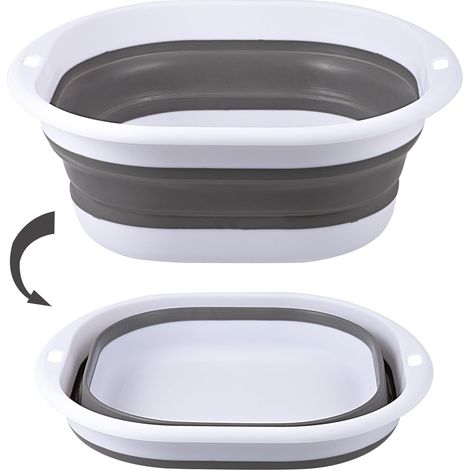 Lavabo pieghevole da 2,7 litri - Ciotola portatile per campeggio, cucina, casa - Lavabo salvaspazio (grigio)