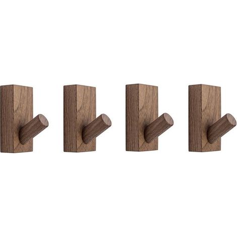 4 Holz-Kleiderhaken, Wandhaken für Bademäntel, Handtücher, Taschen, Hüte, Gürtel – Holzfarbe (1/5)