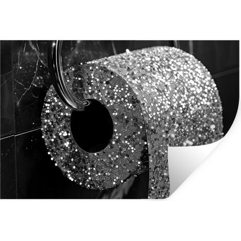Wall Sticker WC - Toilet paper - Black and white - Glitter 60x40 cm