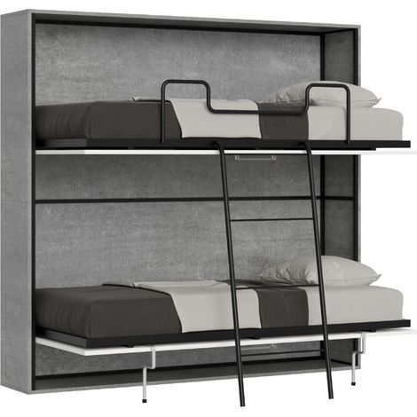 Lit escamotable superposé gris ciment horizontal 2 couchages 85x185 Bounto- (1/5)