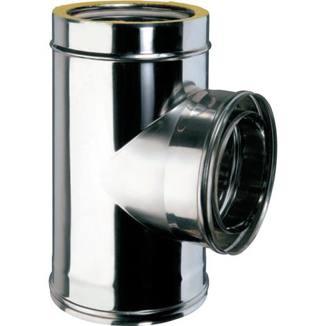 Raccordo a T a doppia parete in acciaio inox da 200 mm Condotto canna fumaria per stufe e caminetti a pellet (1/5)
