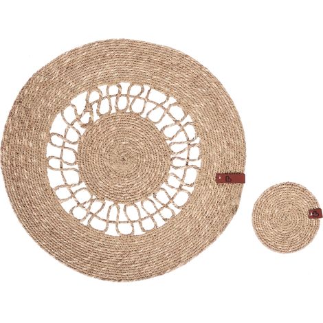 Conjunto de 12 Manteles Individuales y Posavasos 35/10 cm de alga marina natural hecho a mano redondos Comedor Estilo Boho Natural Pepperberry