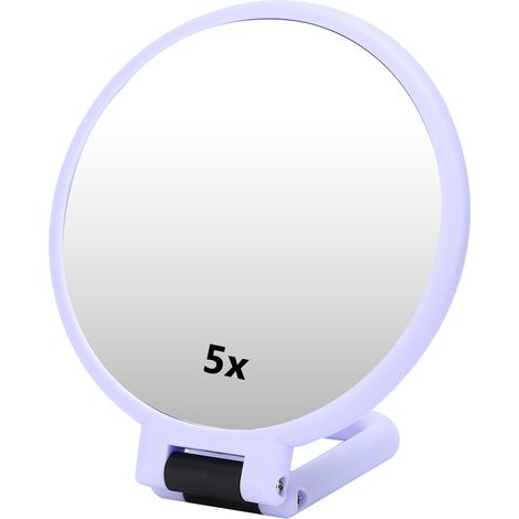 Miroir cosmétique pliable et réglable grossissant x5, miroir de maquillage portable de voyage, violet