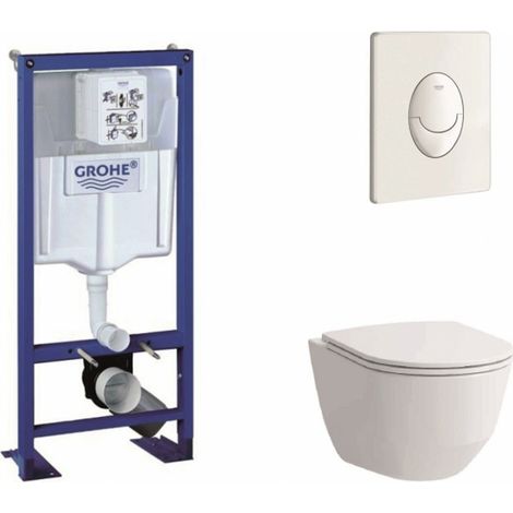Pack WC Grohe Rapid SL + Cuvette Rimless Laufen Pro + Plaque blanche (1/5)