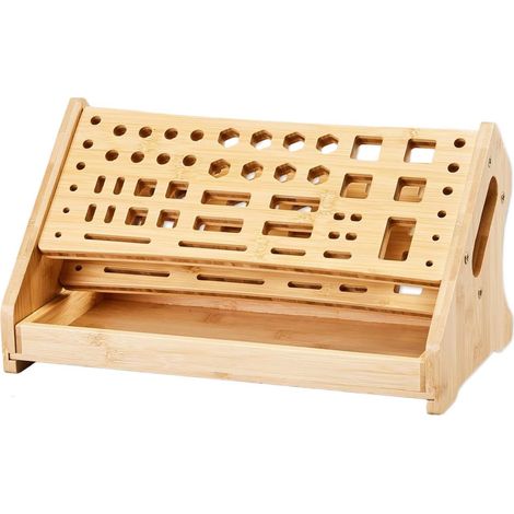 Support de tournevis à usage large – Porte-outils en bois à 53 trous avec plateau, organiseur de bureau Réparation de passe-temps, étagère perforée, garage, camion, remorque, extérieur, intérieur (1/5)