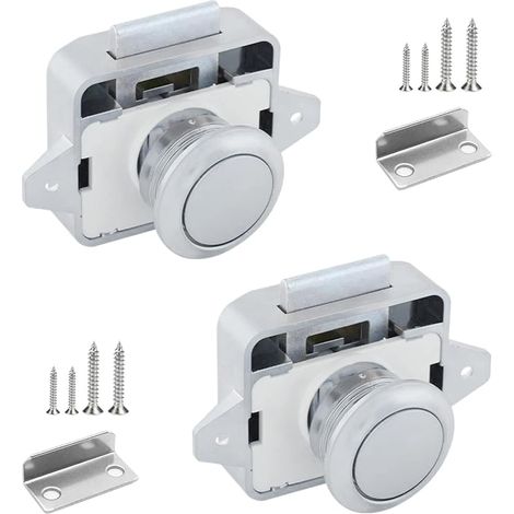 2 x Metal Push Button Latch Lock Camping Car 14-16 mm Push Button Keyless Door Cabinet Lock with Screws for Cupboard, Camper, Yachts, Drawer, Caravan, Wardrobe (1/5)