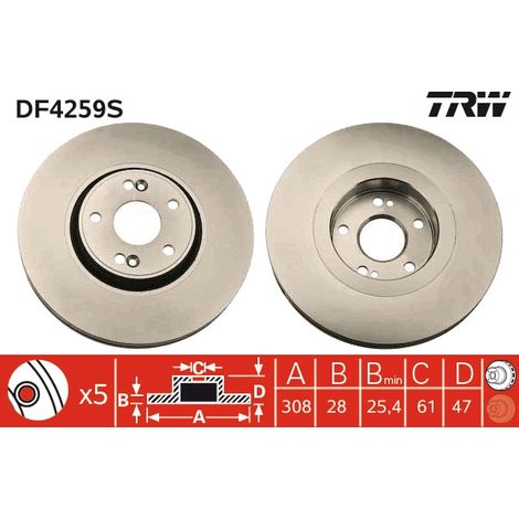 DISQUE DE FREIN AVANT DF4259S TRW