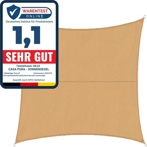 Casa Pura – Voile d'ombrage rectangulaire 3 x 3 m – Hydrofuge – Polyester 160 g/m² – Résistant aux UV et à l'eau – Fixation facile avec œillets (1/5)