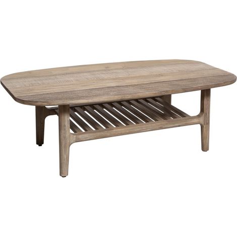 Table basse en bois coloris naturel - L. 120 x l. 70 x H. 40 cm -PEGANE- (1/4)