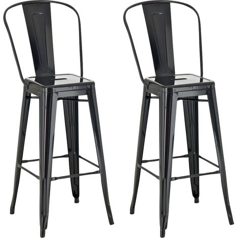 Set di 2 sgabelli da bar dal design industriale con schienale alto e poggiapiedi in metallo nero 100001357