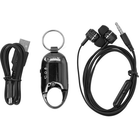 Enregistreur vocal audio miniature porte-clés 16 Go, capture vocale 15 heures, pendentif noir WAV (1/5)