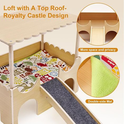 Guinea Pig Hut with Ramp 3 Entrance for Hamster Small Animals Wooden Guinea Pig House Hideout with Tunnel for Rodents, Dwarf Rabbit, Rat, Chinchilla, Indoor Cage Accessory (1/4)