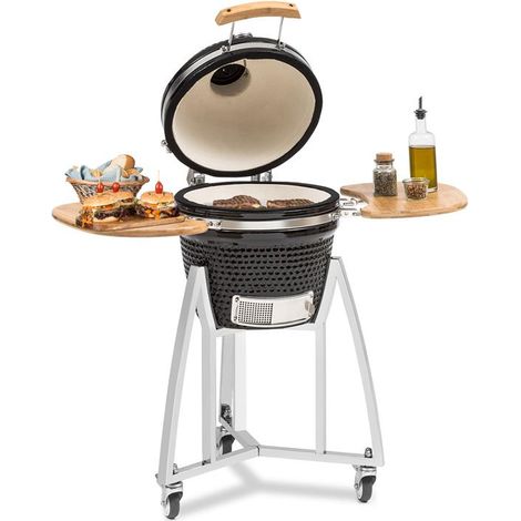 Klarstein – Barbecue Kamado 21 pouces en céramique – Grille inox 34,5 cm – Température 100 à 400 °C – Pour grillade, fumage et cuisson au four