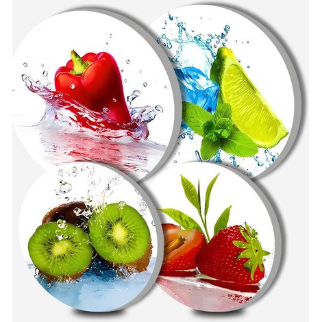 Lot de 4 cache-plaques ronds en métal avec fruits colorés pour cuisinière électrique cuisinière à gaz protection de four ustensiles de cuisine accessoires de salle à manger table de cuisson décorative (1/5)