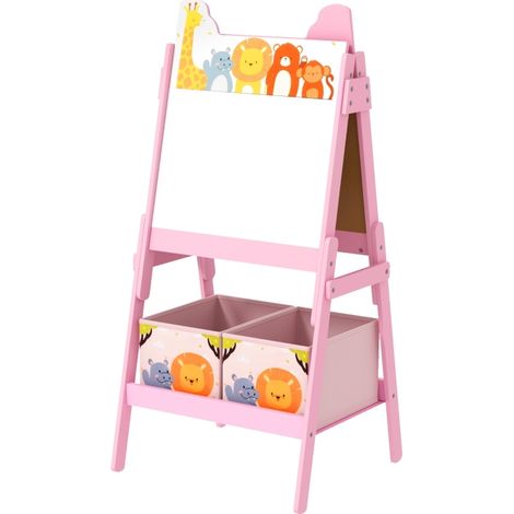 Cavalletto per bambini 2 in 1 con lavagna bianca e nera, 2 contenitori, rosa (1/5)