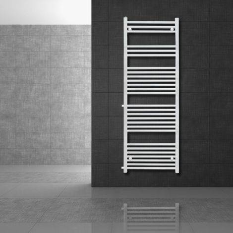 LuxeBath Radiador Toallero de Baño 500 x 1600 mm Blanco, Diseño Recto con Conexión Lateral + Juego de Válvula Termostática Calentador-Secador de Toallas Distancia Entre Ejes 500 mm (1/5)