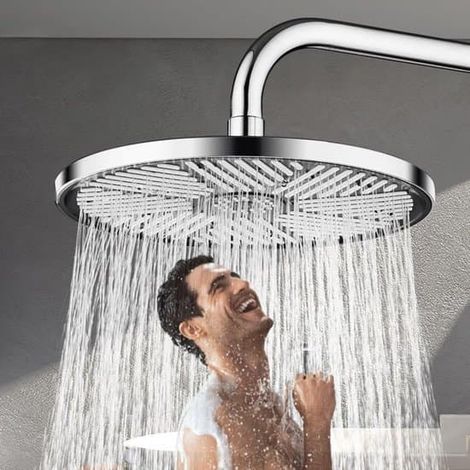 Pommeau de douche haute pression - 25 cm - Grand pommeau de douche extérieur - Haute pression - Pommeau de douche fixe - Pommeau de douche effet pluie économique - Argenté - 25 cm