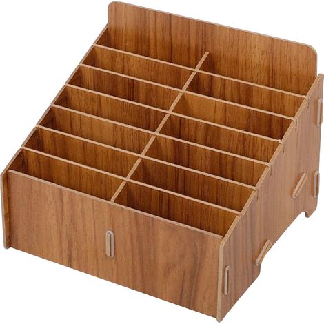 Desk Organizer - 14-Compartment Wooden Desktop Storage Box With File Shelf And Mail Sorter For Office Home Use Brown
