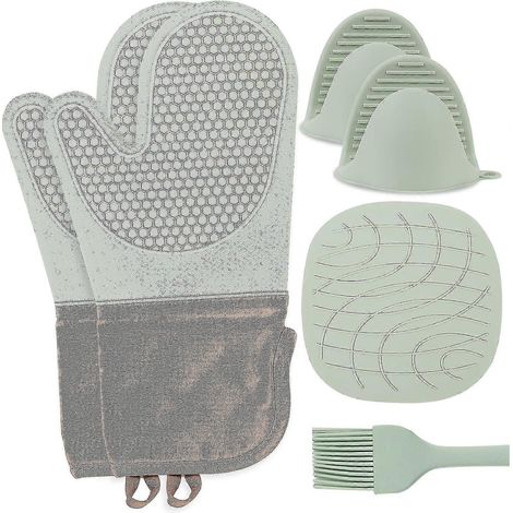 Gants de cuisine en silicone résistant à la chaleur - lot de 6 gants de cuisine en silicone, résistants à la chaleur pour la cuisson au barbecue, vert menthe - ce [jkw] (1/5)