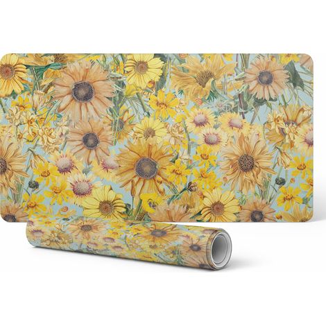 Alfombrilla protectora para encimera con un moderno estampado floral de pradera, 120 x 60 cm.