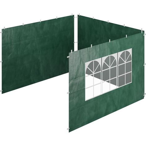 Relaxdays Tende per Gazebo Laterali, Set 3, Telo Impermeabile, Pareti in PE, Chiusura a Strappo, 2x3 m, Finestra, Verde, 80% 20% plastica (1/5)