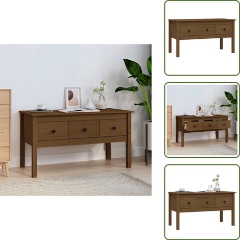 Table basse Marron miel 102x49x55 cm Bois massif de pin - Table Basse - Meuble TV - Table D'appoint - Table Ronde - Bois Massif (1/5)